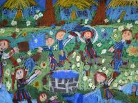 Gabriela Ciastek, 9 lat, Szkoła Podstawowa im. Jana Pawła II, Baranów, pastel olejny: „Lany Poniedziałek”.