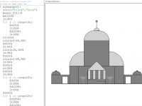 scan z programem rysującym synagogę w Pythonie